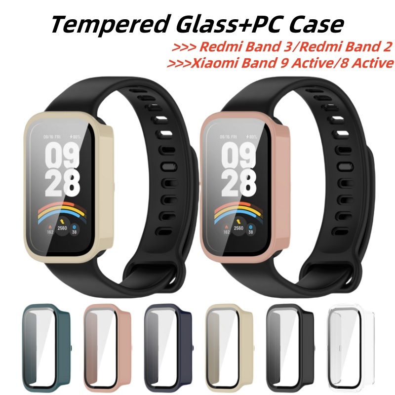 Pc สําหรับ Xiaomi Band 9 Active/Redmi Band 3 กรณี + กระจกนิรภัย 2-in-1 ป้องกันกรณีสําหรับ Xiaomi Band 9 Active หน้าจอป้องกันกรณี