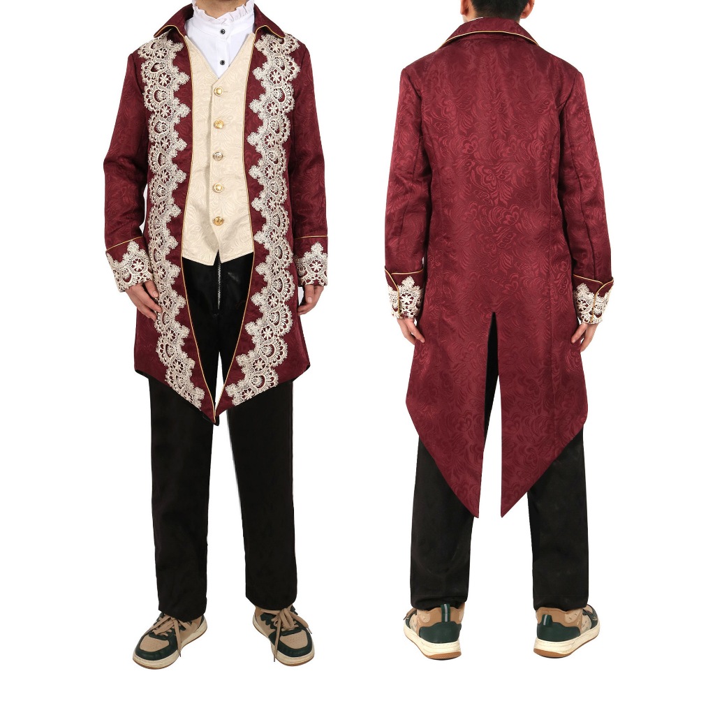 ผู้ชาย Steampunk Gothic Victorian แจ็คเก็ต Vintage กํามะหยี่สีม่วง Tailcoat ยุคกลาง Frock Coat ชุด Renaissance เครื่องแต่งกาย Homme XXXL