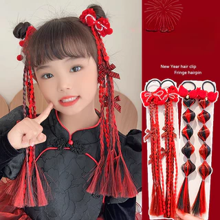 เด็กปีใหม่สีแดงหวานเย็นวิกผมฟองถักเปียหัวสาวน้อยบิดถักเปียหัวเชือก
