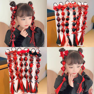 เด็กปีใหม่สีแดงหวานเย็นวิกผมฟองถักเปียหัวสาวน้อยบิดถักเปียหัวเชือก