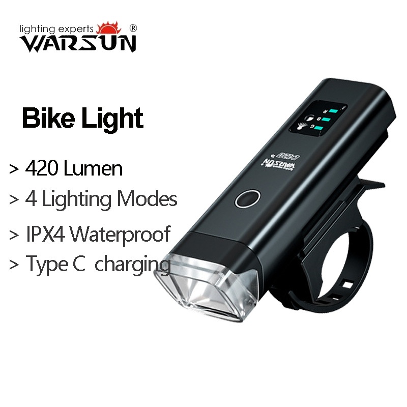 Warsun C420 ไฟจักรยาน LED USB ชาร์จ 2000mAh ไฟจักรยานกันน้ําไฟหน้าขี่จักรยาน 4 โหมดโคมไฟกลางคืนอุปกรณ์จักรยาน