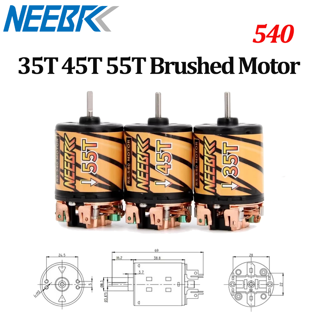 Neebrc 540 แปรงมอเตอร์ 35T 45T 55T 3-Slot สําหรับ 1/10 RC รถ Crawler Axial SCX10 AXI03007 90046 Trax