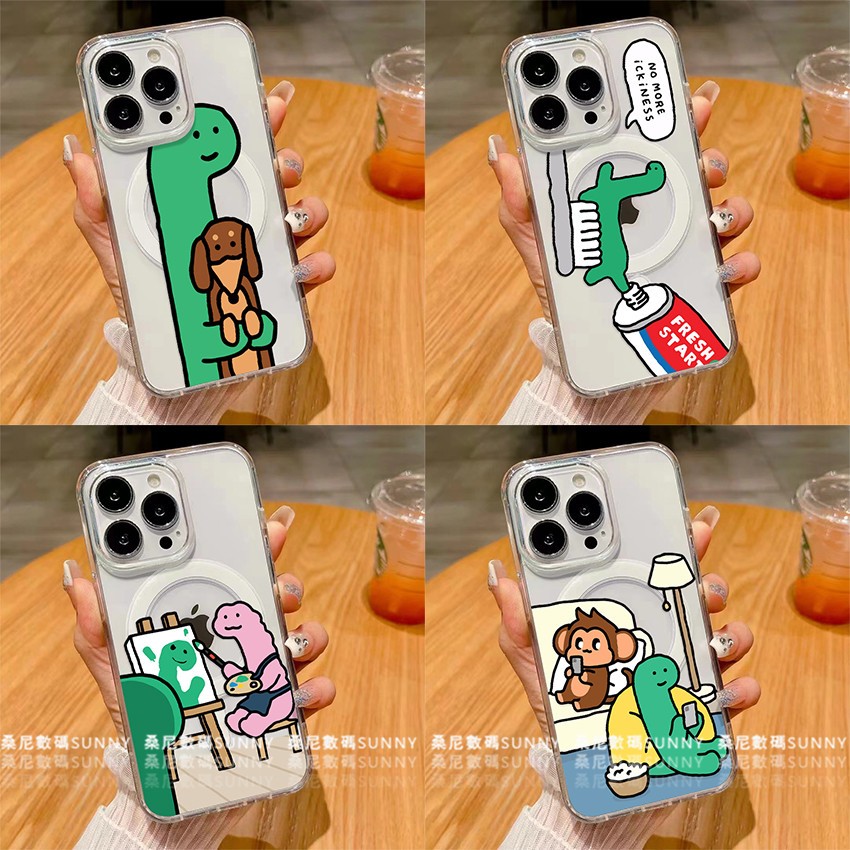 เคสโทรศัพท์แม่เหล็กนิ้วกลาง Dragon joguman เคสโทรศัพท์ไดโนเสาร์คู่เหมาะสําหรับ iphone 16 15 14 13 11 12 pro max