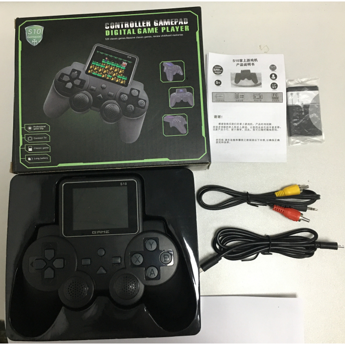 S10 รีโมทคอนโทรลขนาดเล็กจับคอนโซลเกมมือถือ Retro 520 เกม 2.4 นิ้ว AV Output Video Single / Dual Player Controller