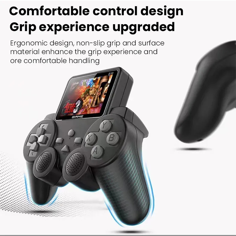S10 รีโมทคอนโทรลขนาดเล็กจับคอนโซลเกมมือถือ Retro 520 เกม 2.4 นิ้ว AV Output Video Single / Dual Player Controller