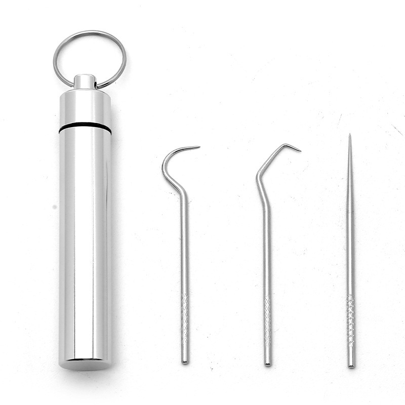 ไม้จิ้มฟันสแตนเลสชุดไหมขัดฟันไม้จิ้มฟันแบบใช้ซ้ำได้แบบพกพาไม้จิ้มฟันไหมขัดฟันทำความสะอาดฟันทำความสะอาดช่องปาก - รูปที่ 3