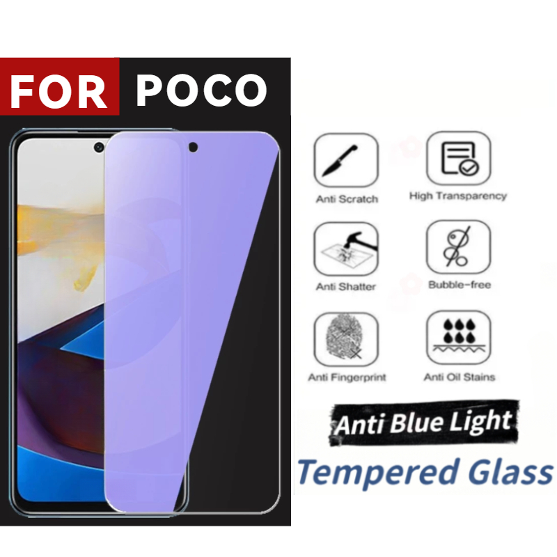 ฟิล์มกระจกนิรภัยป้องกันแสงสีฟ้า สำหรับ Xiaomi Poco C75 C65 X6 X5 X4 M6 Plus M5 M5s F6 F5 M6 PRO X6 Pro F6 PRO 5G F5 F4 ฟิล์มนิรภัยป้องกันดวงตา