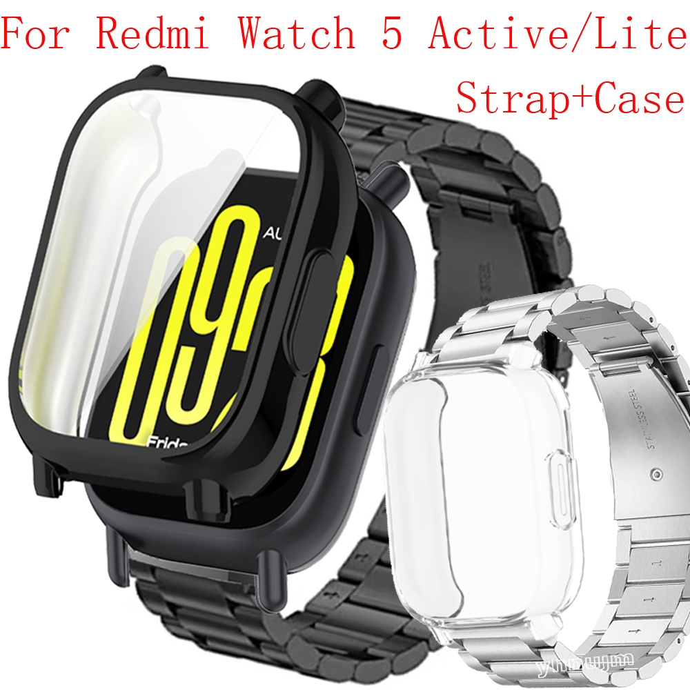 สําหรับ Xiaomi Redmi Watch 5 Active Lite กรณี TPU คลุมทั้งหมดกันชน Soft Shell กรณีสแตนเลสสตีล Redmi นาฬิกา 5 สร้อยข้อมือเข็มขัด