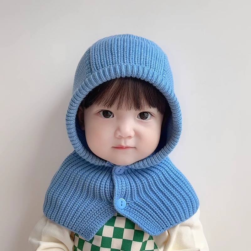 Baby All-in-One หมวกฤดูใบไม้ร่วงฤดูหนาวที่อบอุ่นหมวก Bib น่ารักหญิงชายหมวกป้องกันหูเด็กหมวกขนสัตว์
