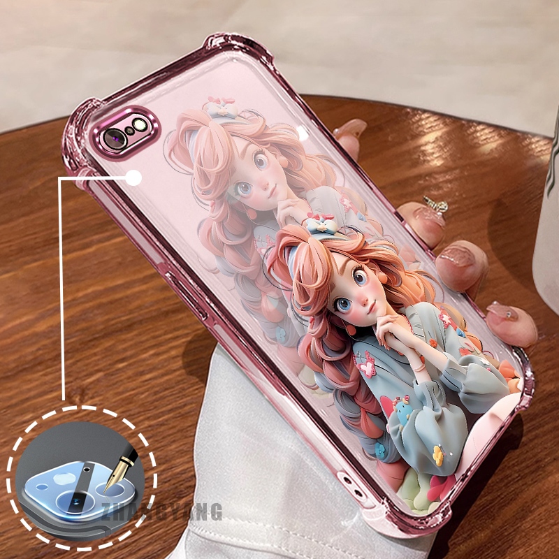 Case สําหรับ iPhone 6 Plus iPhone 6s Plus สี่มุมไฟฟ้า anti drop เคสโทรศัพท์ความงามสาวการ์ตูนรูปแบบ TPU soft case