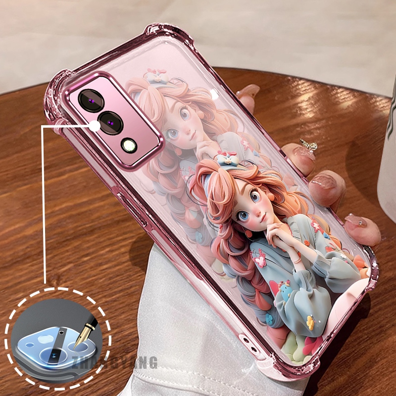 กรณีสําหรับ OPPO A3 Pro 5G สี่มุมไฟฟ้า anti drop เคสโทรศัพท์ความงามสาวการ์ตูนรูปแบบ TPU soft case