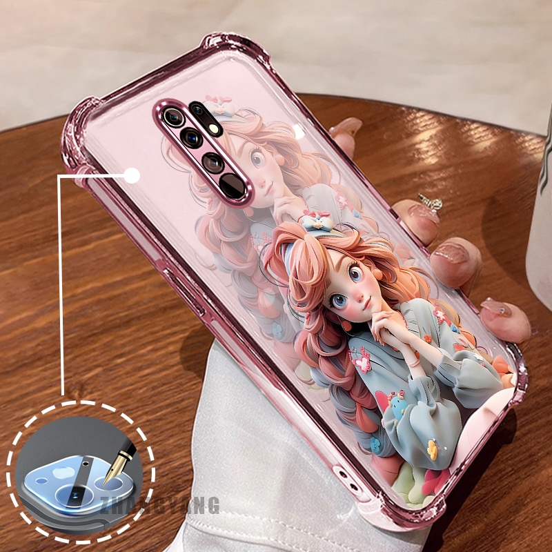 กรณีสําหรับoppo A5 2020 A9 2020 สี่มุมElectroplated anti DROPเคสโทรศัพท์ความงามสาวการ์ตูนรูปแบบTPU soft case