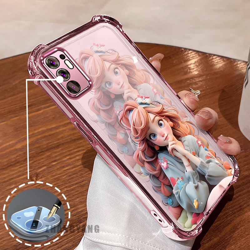 กรณีสําหรับ OPPO Reno 6 5G สี่มุมไฟฟ้า anti drop เคสโทรศัพท์ความงามสาวการ์ตูนรูปแบบ TPU soft case