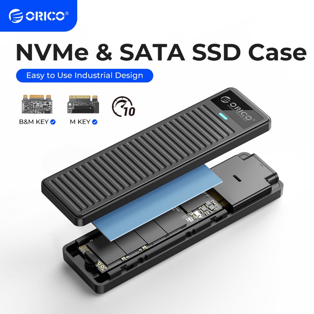 Orico M.2 NVMe & SATA Enclosure 10Gbps USB3.2 Gen2 M.2 SSD กรณี NVMe กล่องอะแดปเตอร์สําหรับสํานักงานธุรกิจ NVMe & SATA SSD เครื่องมือฟรีสนับสนุน UASP (PDDM2C3)