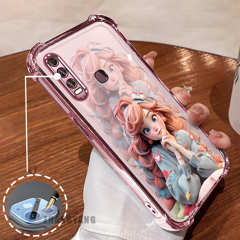 สําหรับ vivo y50 y30i y30 สี่มุมด้วยไฟฟ้า anti drop เคสโทรศัพท์ความงามสาวการ์ตูนรูปแบบ TPU soft case