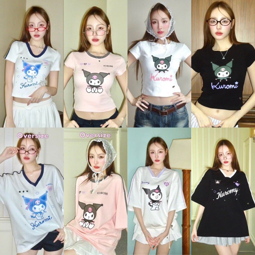 2568 สไตล์เกาหลี Kuromi Babytee ผู้หญิง Oversize หลวมรูปแบบเสื้อ V & เสื้อยืดคอกลมหวานน่ารัก Crop Top สําหรับผู้หญิงแนวโน้มร้อน – โปรปัง
