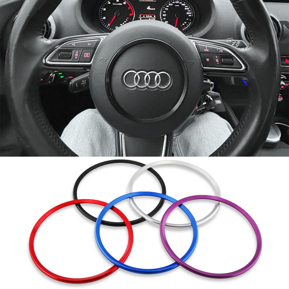 พวงมาลัยรถโลโก้ตกแต่งแหวนสติกเกอร์สําหรับ Audi A4 B8 A6 S6 C7 A3 8V A5 Q3 Q5 8R S3 S4 A7 A1 8X TT อุปกรณ์เสริม