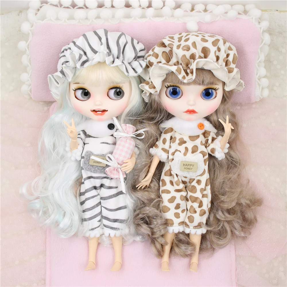 D DBS เสื้อผ้า Ragdoll ขนาดเล็กเสือดาวพิมพ์ลายหมวกอาบน้ําชุดนอนชุดสองชิ้น ob24 Lijia azone