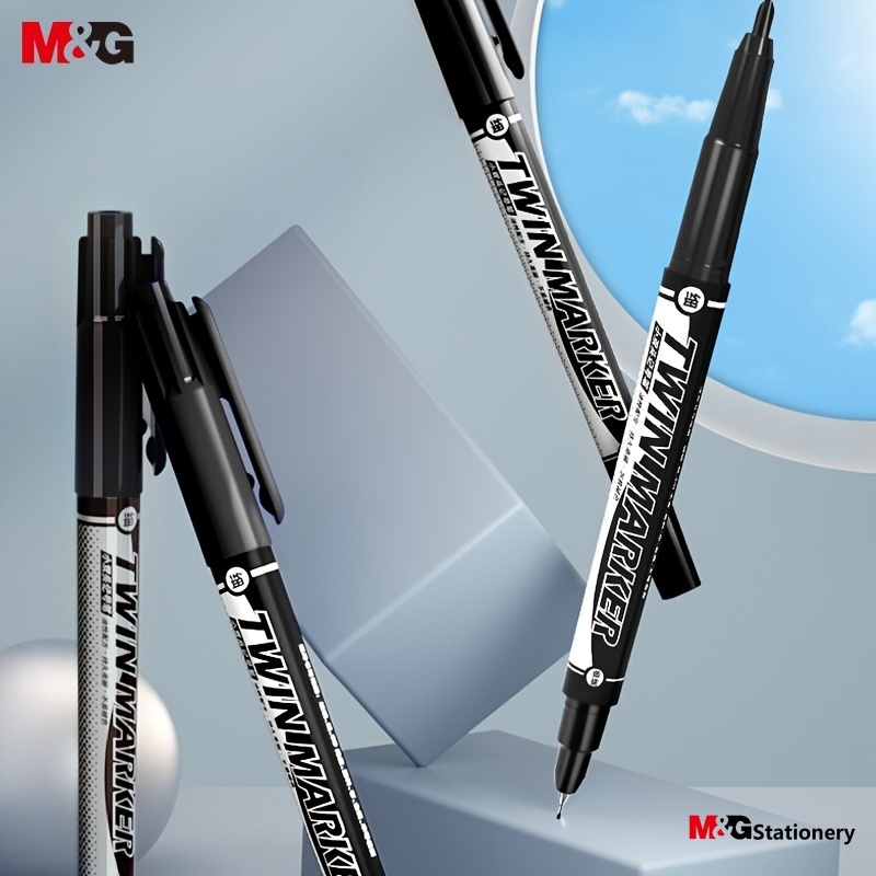 M&g ปากกามาร์กเกอร์ สองหัว ขนาดเล็ก สีดํา อเนกประสงค์ สําหรับนักเรียน เด็ก วาดภาพ ระบายสี วาดเส้น ประชุม ปากกามาร์กเกอร์ M และ G