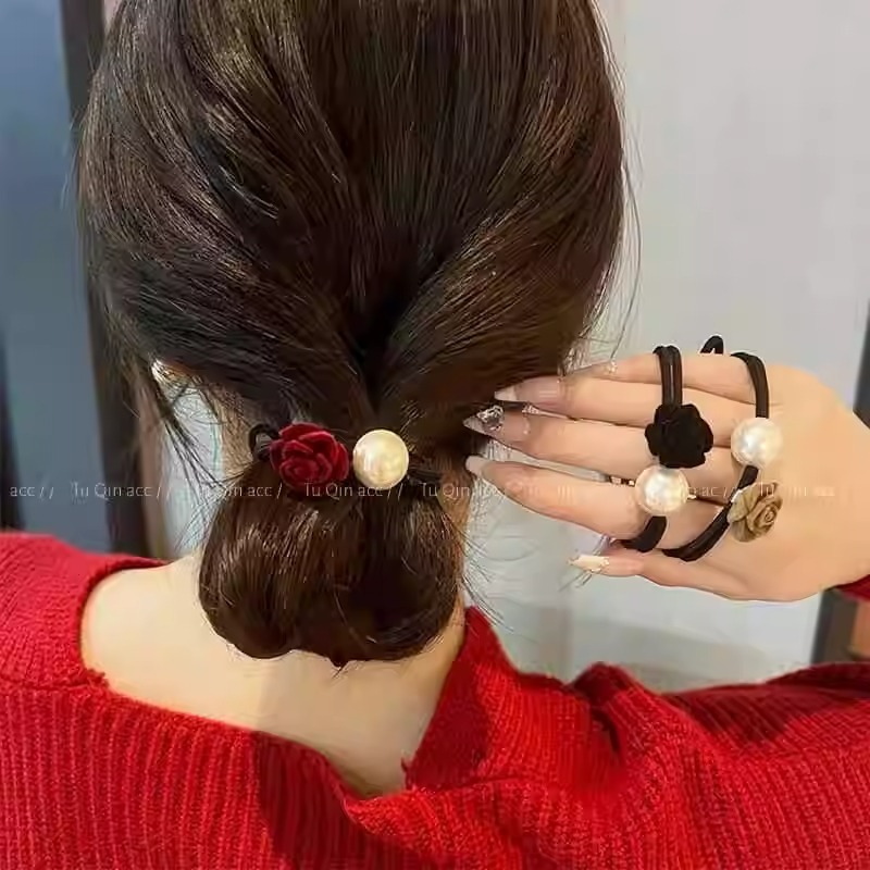 อารมณ์ที่มีมูลค่าสูงย้อนยุคฝรั่งเศสกุหลาบคาดศีรษะยืดหยุ่นสูงมุกเชือกผมอุปกรณ์ผม