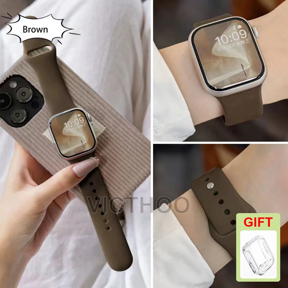 สายรัดซิลิโคนอ่อนนุ่มสําหรับ iWatch Series 11/10/9/8/7/6/5/4/3/SE/Ultra 49mm 46mm 45mm 44mm 42mm 41mm 40mm 38mm