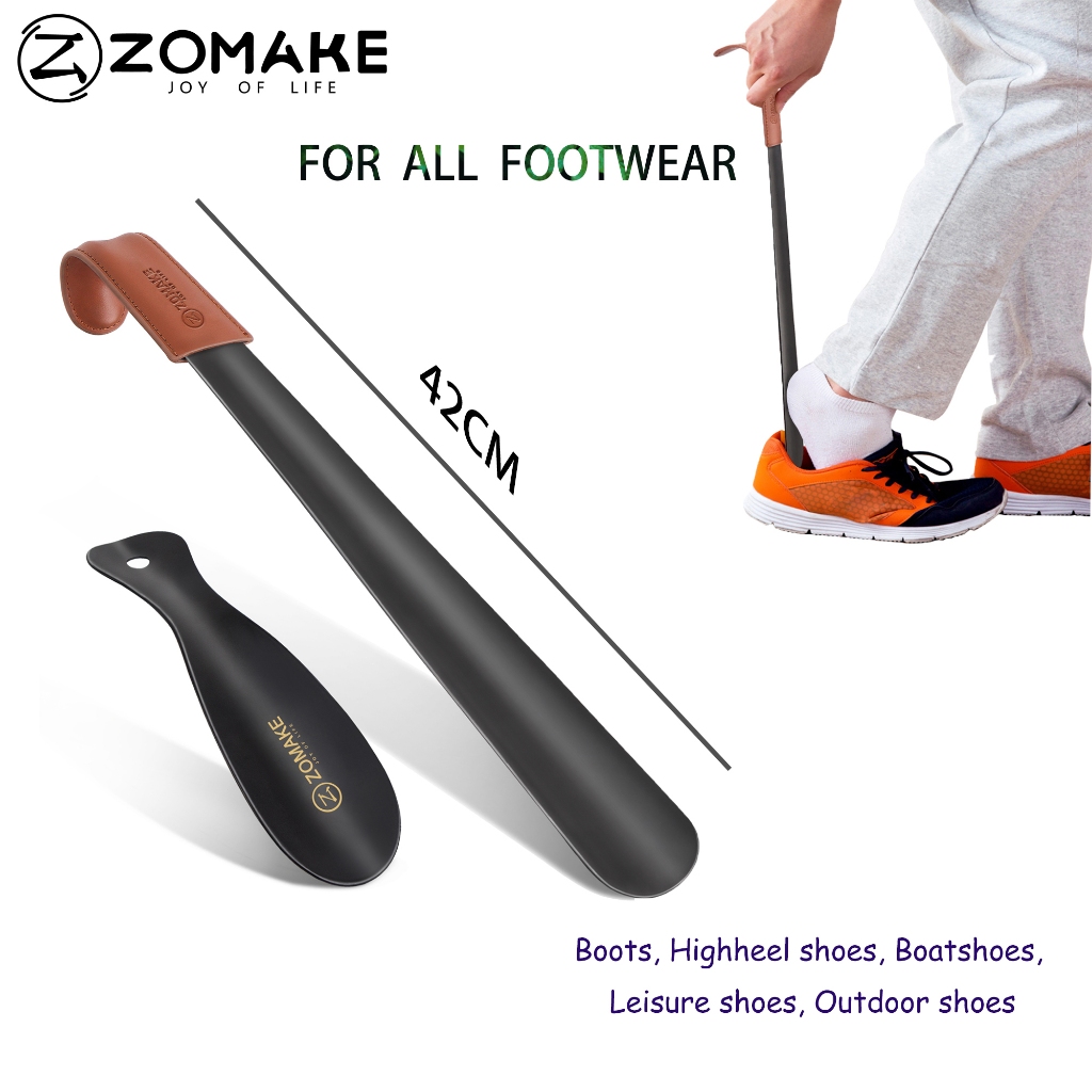 Zomake ที่ช้อนรองเท้า ที่ช้อนใส่รองเท้า ด้ามจับโลหะ ช่วยให้ใส่รองเท้าง่าย ไม่ต้องก้มให้เมื่อย ตัวยัดรองเท้าที่พกพาได้ ตัวยัดรองเท้าพร้อมกับที่ยึดยาว เครื่องช่วยหายใจ
