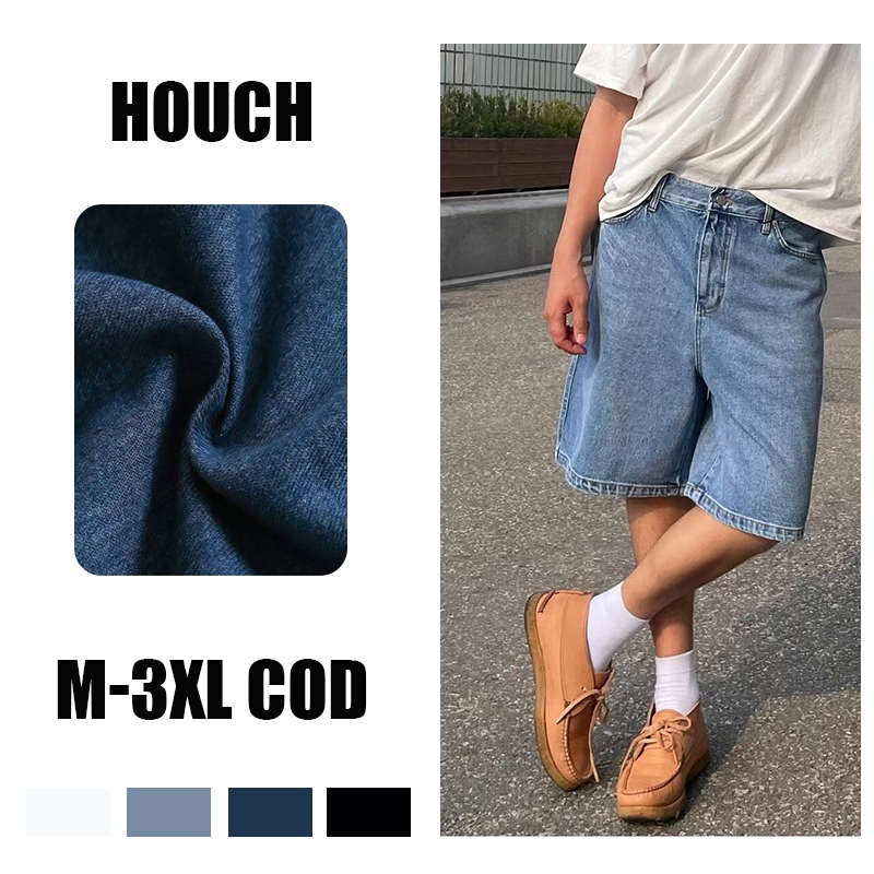 Houch พร้อมส่ง COD กางเกงยีนส์ขาสั้น cargo เอวยางยืด ผู้ชาย