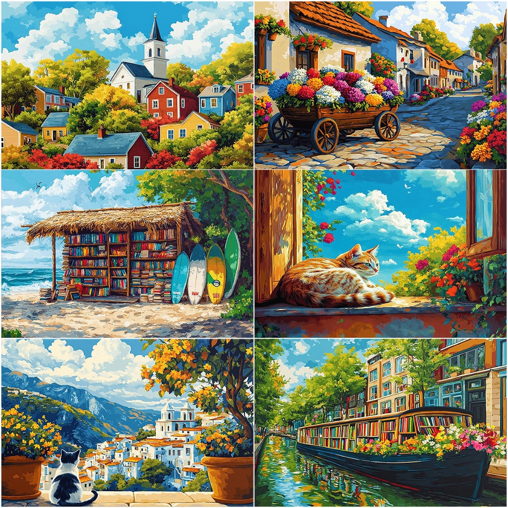 ลอยไป ระบายสีตามตัวเลข เกาะทะเล ภาพวาดผ้าใบตามจํานวนภาพสีน้ํามันดิจิตอลโดยตัวเลขตกแต่งบ้าน