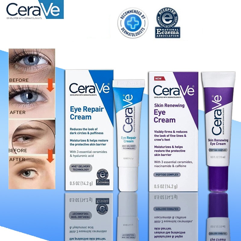 CeraVe Skin Renewing Eye Cream For Dark Circles and Eyebag Reduce Fine Lines Night Cream 0.5oz 14.2g/กระชับอย่างเห็นได้ชัด ลดริ้วรอย ตีนกา เซราวี อายครีม ครีมบำรุงรอบดวงตา บำรุงรอบดวงตา ครีมทาใต้ตา