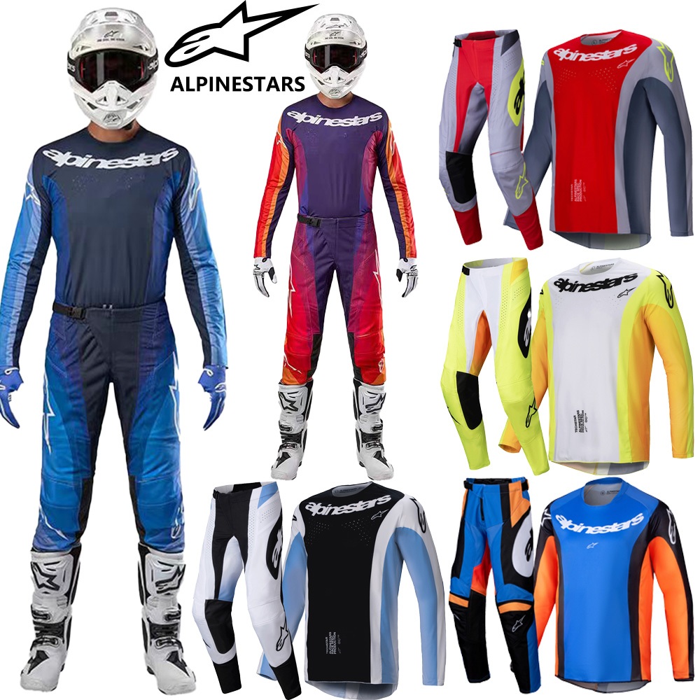 Alpinestars 2025 RACER MELT ORANGE / BLUE KIDS GEAR Set ชุดรถจักรยานยนต์ชุดแข่งรถจักรยานยนต์กีฬาชุดแข่งผู้ใหญ่รถจักรยานยนต์ Jersey กางเกงชุดผสม