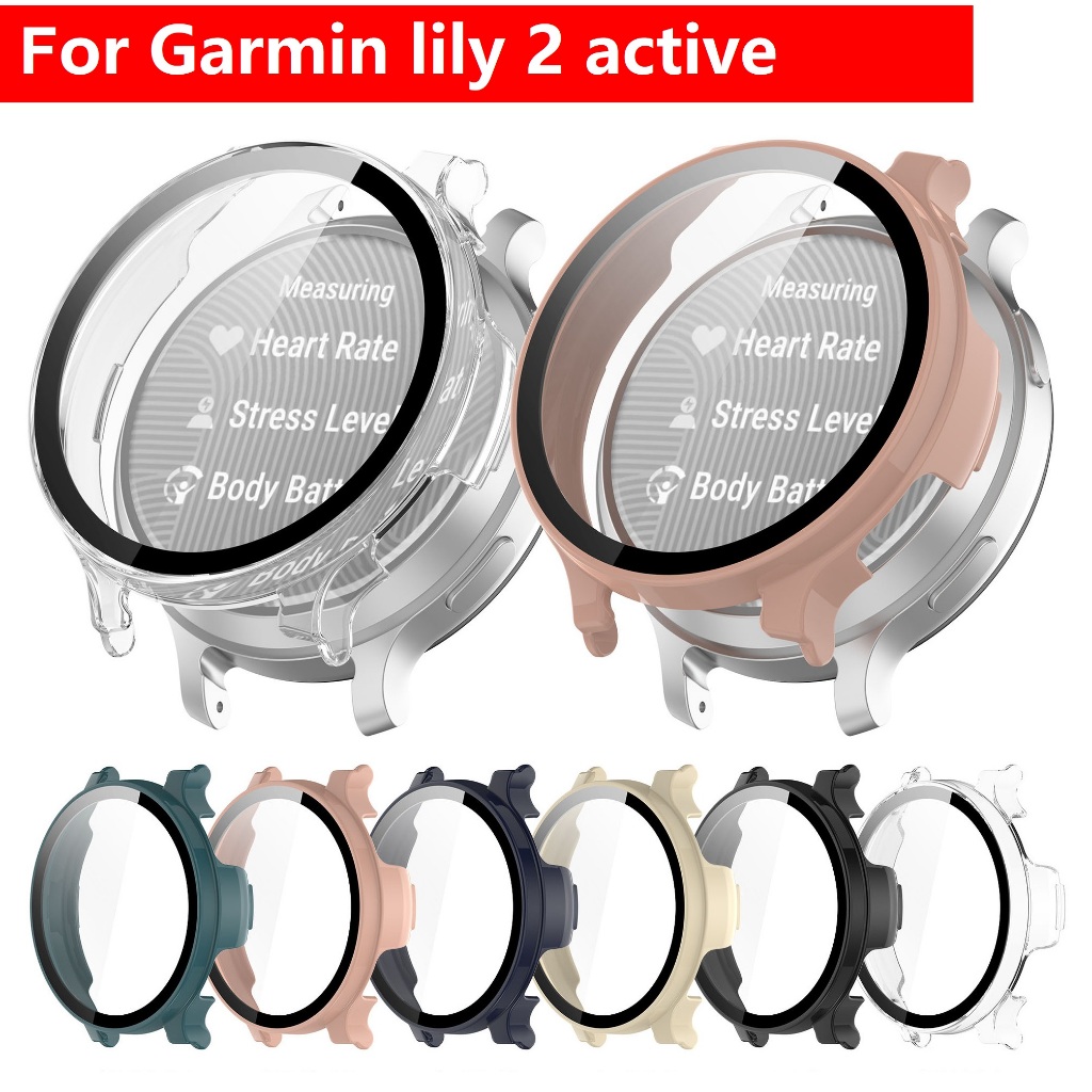 ครอบคลุมเต็ม เคส Compatible for Garmin Lily 2 Active Case Hard PC กระจกนิรภัยสําหรับ เคส Garmin Lily2 Active เคส คลุมทั้งหมดป้องกัน Garmin Lily 2 Active ป้องกันหน้าจอ Garmin Lily 2 เคส