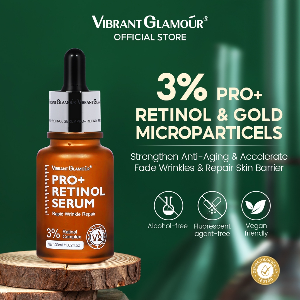 VIBRANT GLAMOUR PRO+ เซรั่มเรตินอล อัพเกรด 3% เรตินอล เปปไทด์ 3X เซราไมด์ 5X ต่อต้านริ้วรอย กระชับผิว ลดเลือนจุดด่างดํา ไวท์เทนนิ่ง 30 มล.