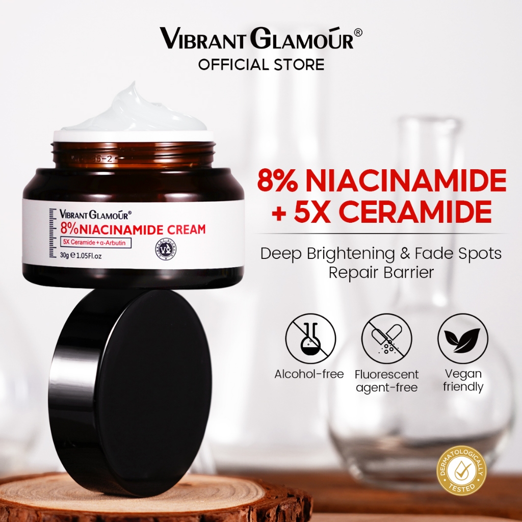 VIBRANT GLAMOUR ครีมบํารุงผิวหน้า ไวท์เทนนิ่ง 8% ไนอาซินาไมด์ เซราไมด์ ให้ความชุ่มชื้น ลดเลือนจุดด่างดํา 30g