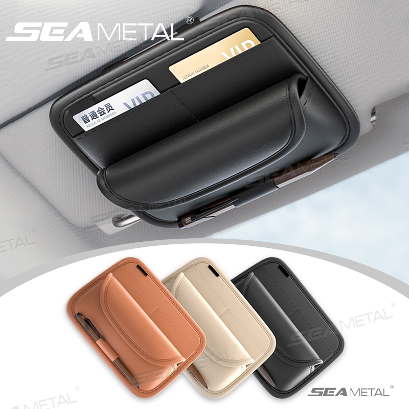 Seametal ถุงเก็บรถ เครื่องหนังรถยนต์ที่บังแดดบัตรที่เก็บแว่นตากันแดดแว่นตากันแดด