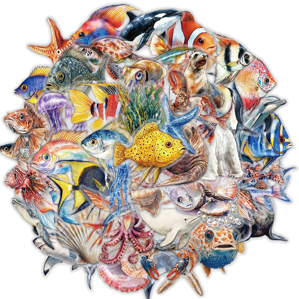 [สติ๊กเกอร์ขนาดใหญ่]50ชิ้นการ์ตูนสัตว์ทะเลสวนปลาแมงกะพรุนปูสติกเกอร์สําหรับเด็กครูรางวัลเข้ารหัสฉลากปิดผนึกเครื่องเขียนสติกเกอ
