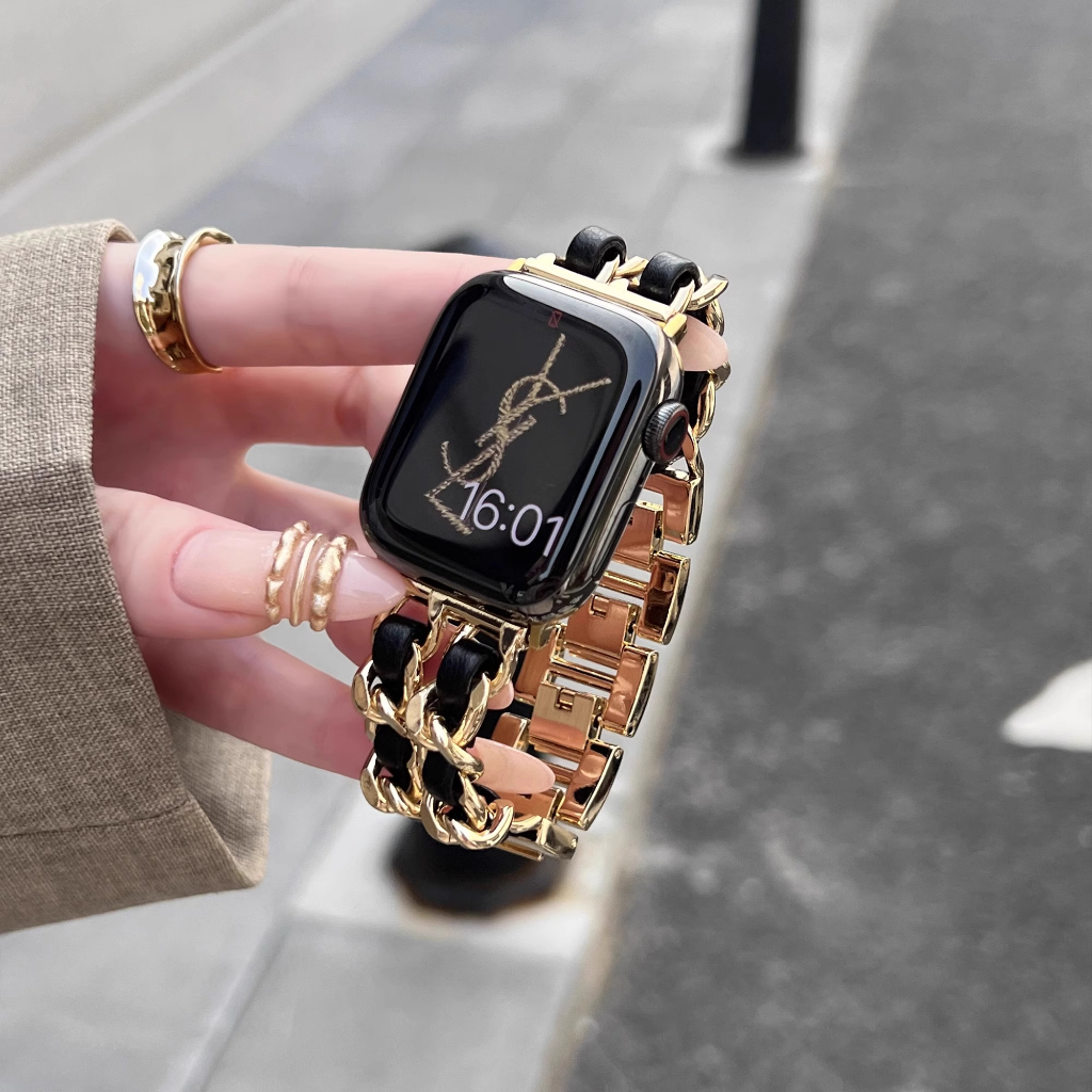 ลิงค์โซ่สแตนเลสระดับพรีเมียมสายรัดบางแบบถอดได้สําหรับ iWatch Series 10 / 9 / 8 /7/6/5/4/3/SE/ UItra / Ultra 2