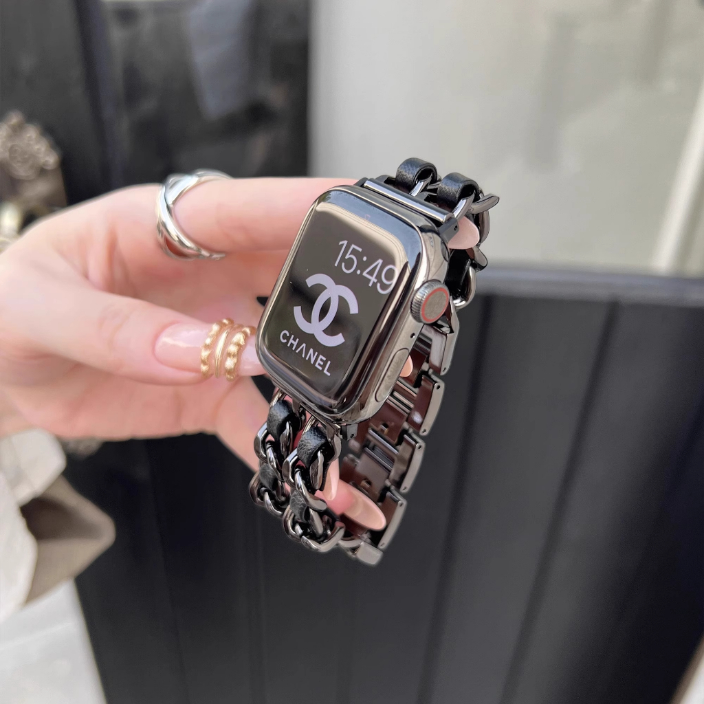 ลิงค์โซ่สแตนเลสระดับพรีเมียมสายรัดบางแบบถอดได้สําหรับ iWatch Series 10 / 9 / 8 /7/6/5/4/3/SE/ UItra / Ultra 2