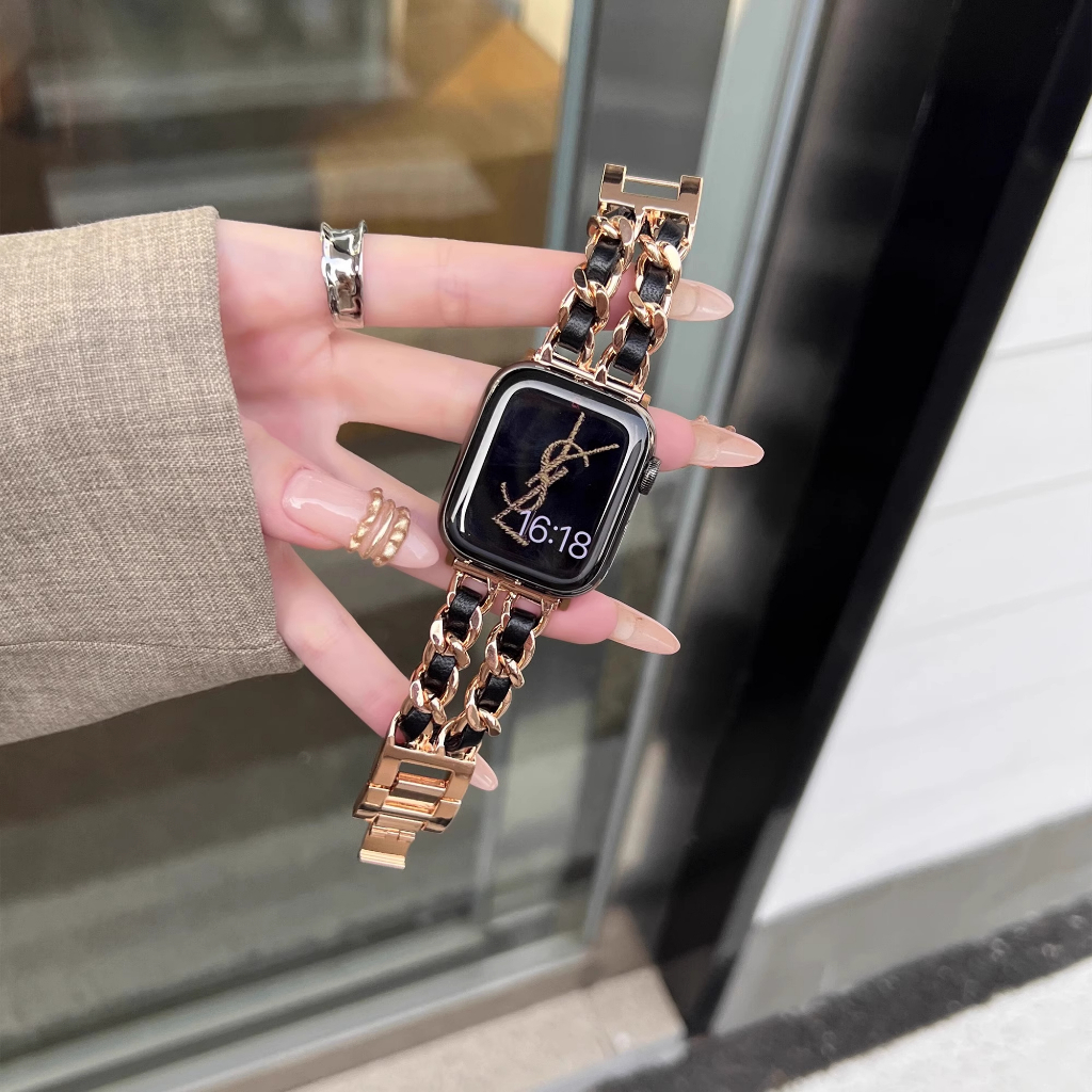 ลิงค์โซ่สแตนเลสระดับพรีเมียมสายรัดบางแบบถอดได้สําหรับ iWatch Series 10 / 9 / 8 /7/6/5/4/3/SE/ UItra / Ultra 2