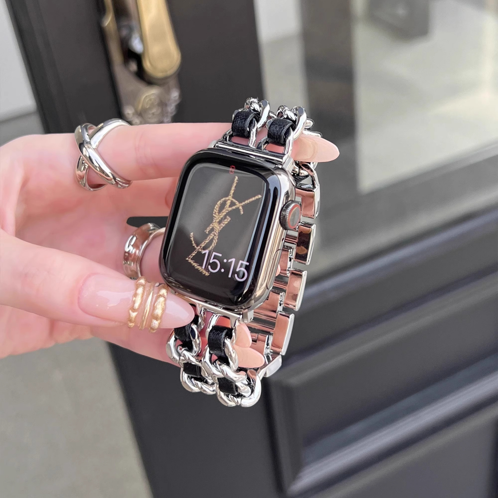 ลิงค์โซ่สแตนเลสระดับพรีเมียมสายรัดบางแบบถอดได้สําหรับ iWatch Series 10 / 9 / 8 /7/6/5/4/3/SE/ UItra / Ultra 2