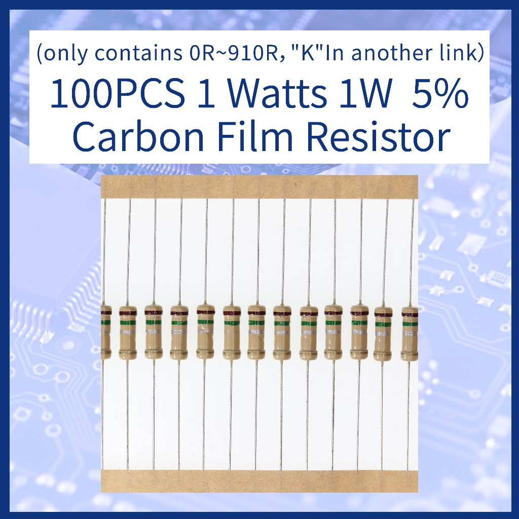 (มีทุกขนาด ลิงค์นี้มีเพียง 0R~910R,"K"ในอีกลิงค์)100 ชิ้น ตัวต้านทาน 1 Watts 1W 5% Carbon Film Resis