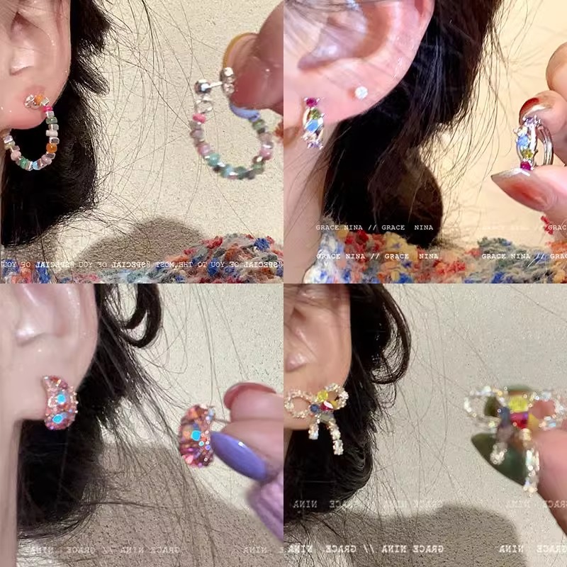 ต่างหูลูกปัดสี Dopamine ต่างหูเฉพาะ ต่างหูสุดเก๋