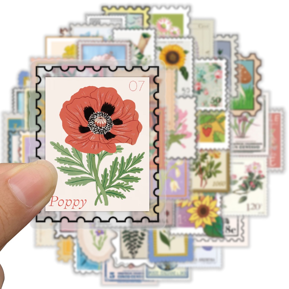 [สติกเกอร์ขนาดใหญ่] 50 ชิ้นแสตมป์สไตล์ดอกไม้สติกเกอร์สัตว์เลี้ยงชุดสําหรับวารสารวางแผนงานฝีมือ Diy Scrapbooking Embelishment ไดอารี่ความงาม Graffiti Decals