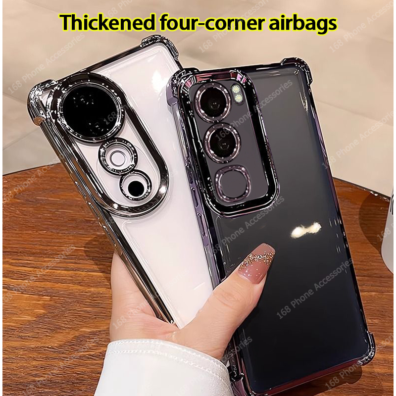 เคส Vivo V40 V30 Y200 V29 Y19S V29E 5G เคส Vivo V40 V30 Pro เคลียร์เยลลี่ เคสกันกระแทกแบบนุ่มพร้อมตัวป้องกันเลนส์กล้องเคสโทรศัพท์ถุงลมนิรภัยหนาหรูหราขอบเคลือบด้วยไฟฟ้าโปร่งใส