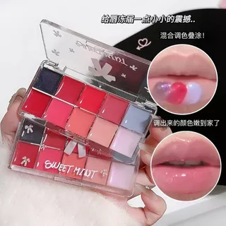 Sweet MINT 10 สีลิปสติก Palette สาวแก้วริมฝีปากแต่งหน้า Moisturizing Non Stick ถ้วยน้ํา Glossy ลิปสติกแผ่นเครื่องสําอาง
