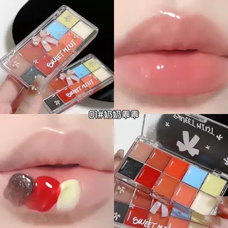 Sweet MINT 10 สีลิปสติก Palette สาวแก้วริมฝีปากแต่งหน้า Moisturizing Non Stick ถ้วยน้ํา Glossy ลิปสติกแผ่นเครื่องสําอาง
