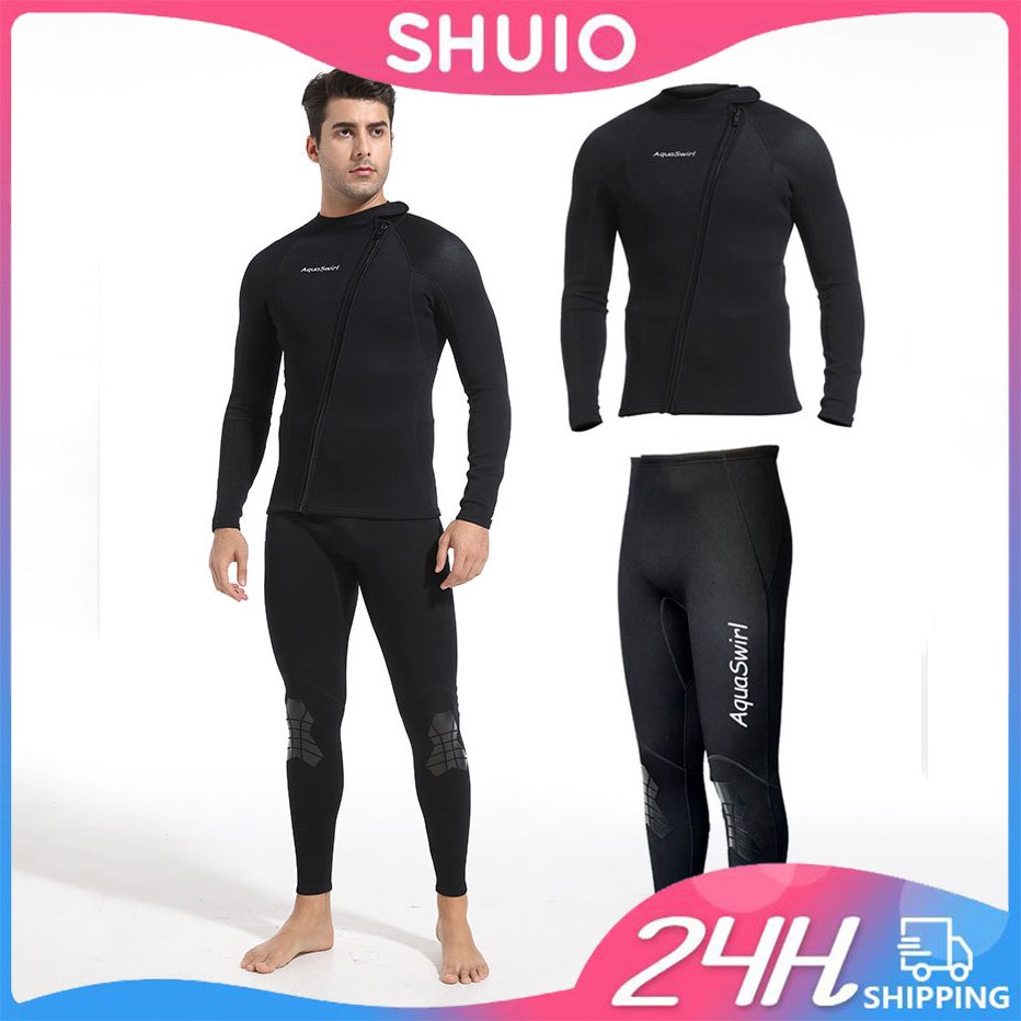 Shuio 1.5 มม.พรีเมี่ยมชุดดําน้ํา Wetwuit กางเกงแยก Full Body Neoprene ชุดว่ายน้ําสีดําอุ่น