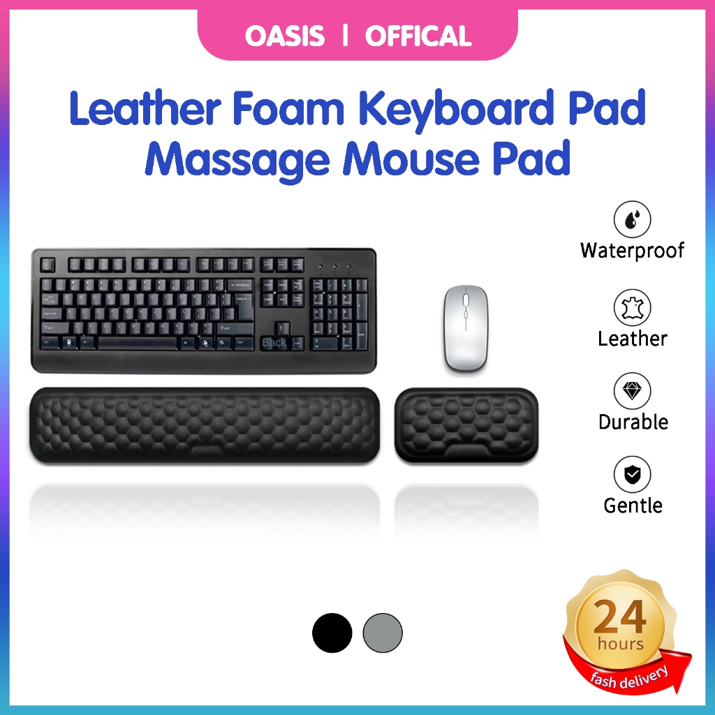 Ergonomic Memory Foam Keyboard & Mouse Pad Wrist Rest Hand Support Keyboard Pad - พื้นผิวหนัง
