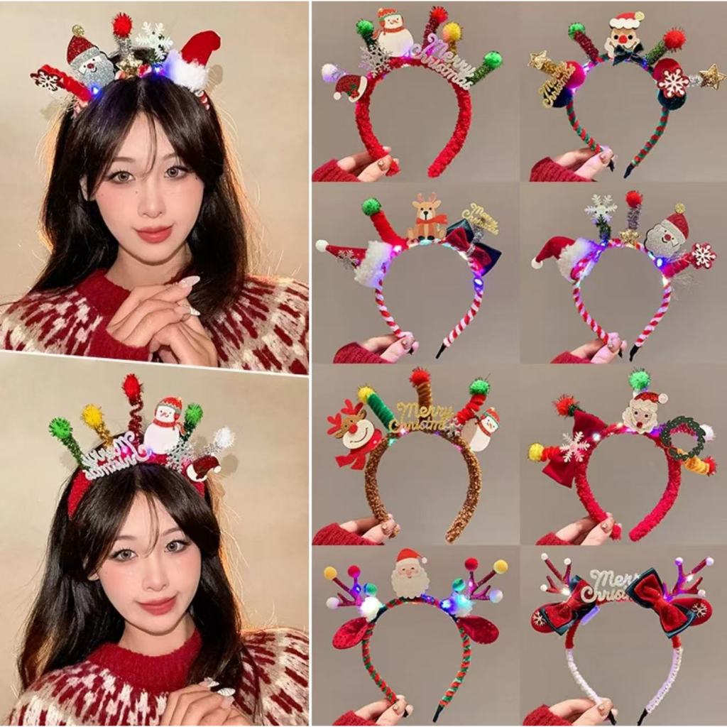 1 ชิ้นคริสต์มาสหวานและเงา dopamine twist stick ที่คาดผมเขากวาง LED เครื่องประดับผมสไตล์ไฟ