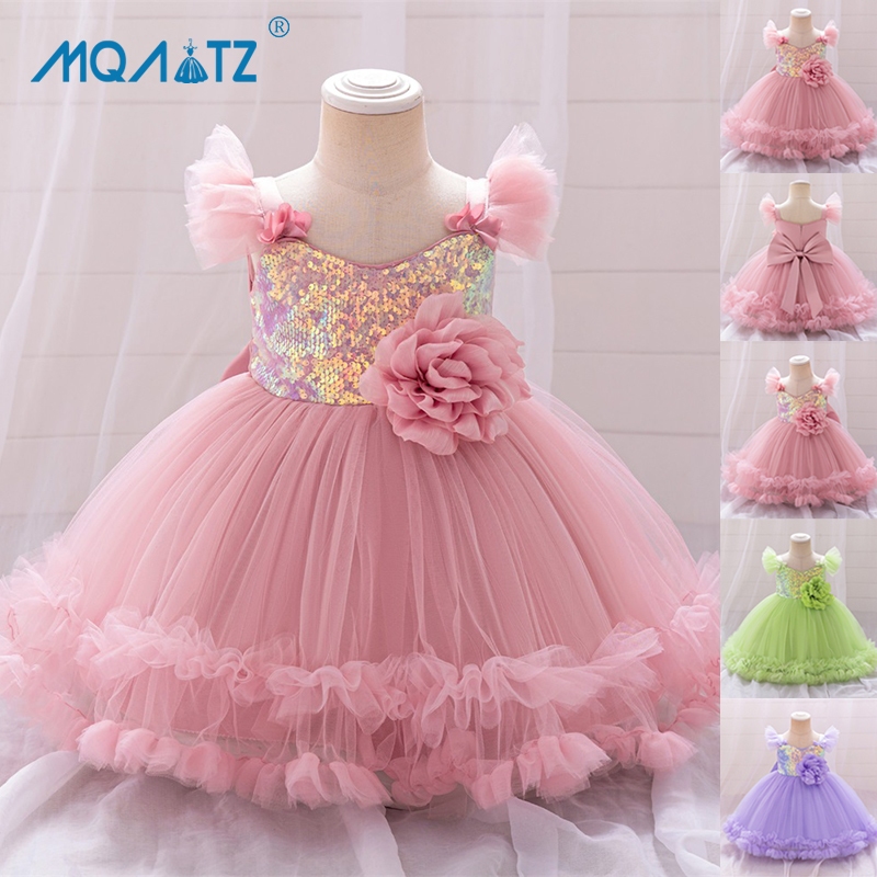 Mqatz ดอกไม้ใหญ่ 2 1 ปีชุดวันเกิดสําหรับเสื้อผ้าเด็กทารก Tutu ชุดเจ้าหญิง Baptismal Party ชุด L2305XZ