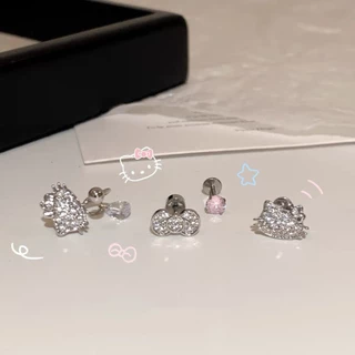 เกาหลีแฟชั่นเพชร Hello Kitty โบว์ต่างหูหญิงสีเงิน อิน ของขวัญวันเกิดนักเรียน